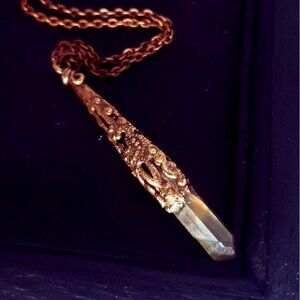 Copper Filigree red quartz crystal necklace handmade copper electroplated